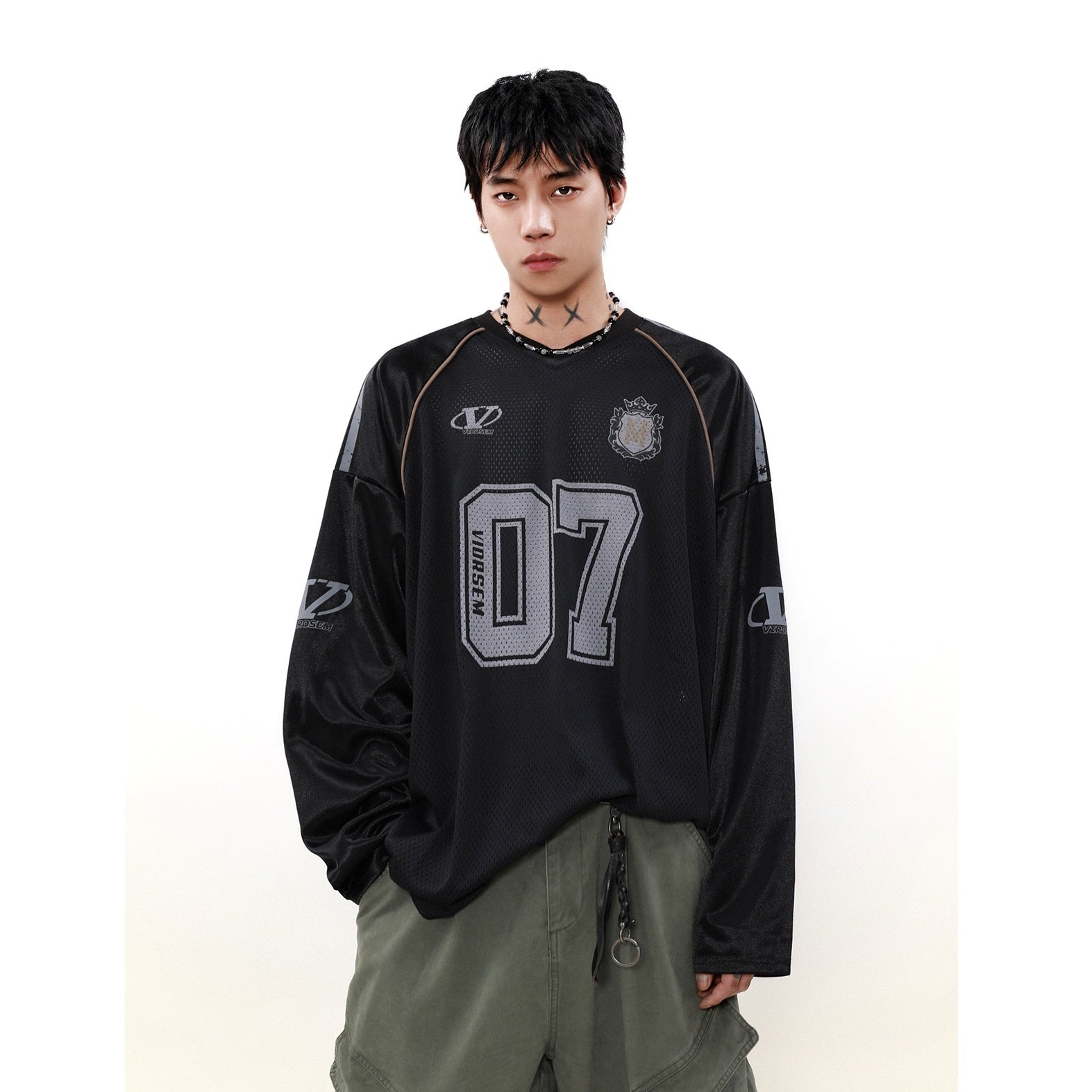Loose Mesh Print Long Sleeve T-Shirt MB7094