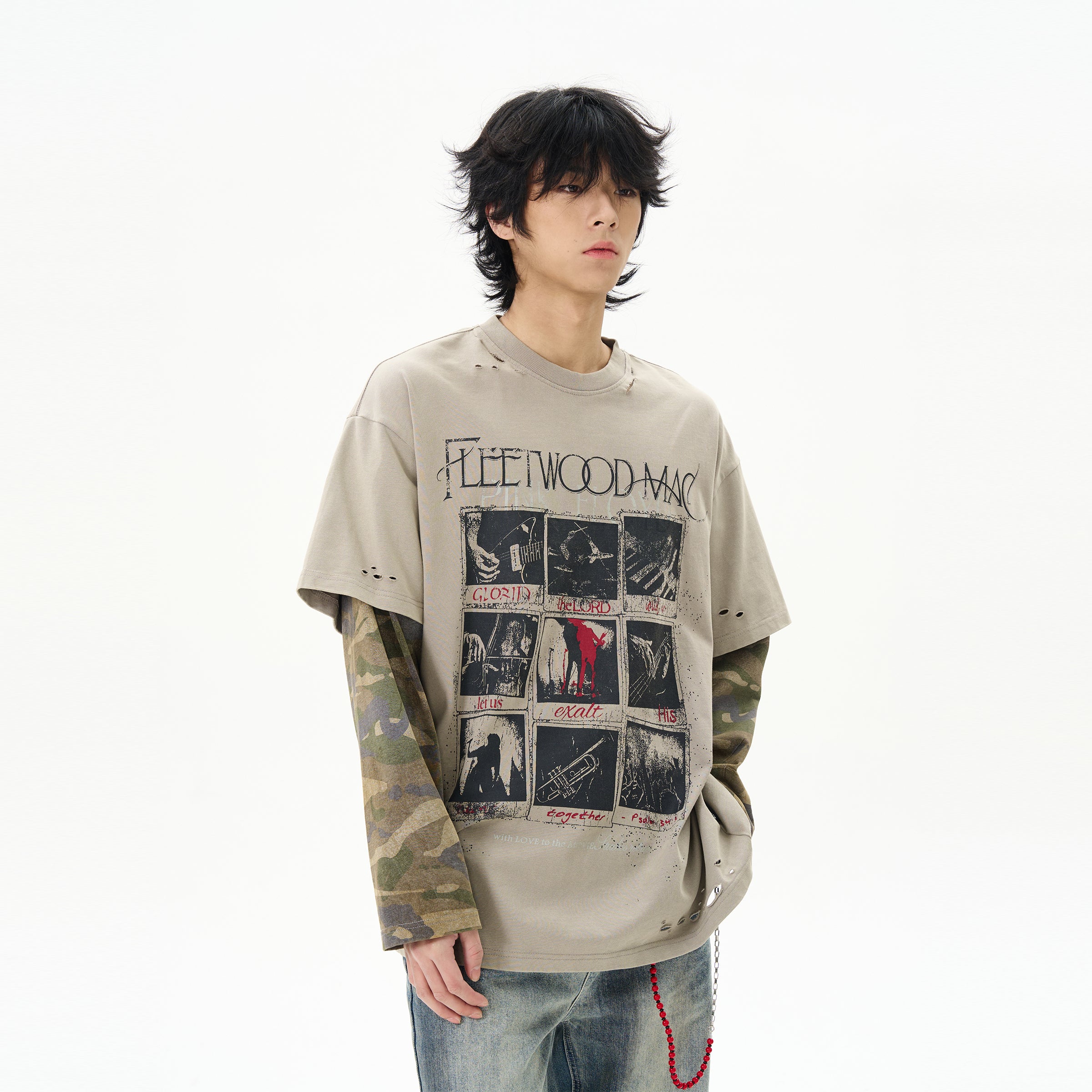 Fake Layered Graphic Long-sleeved T-shirt MB7347