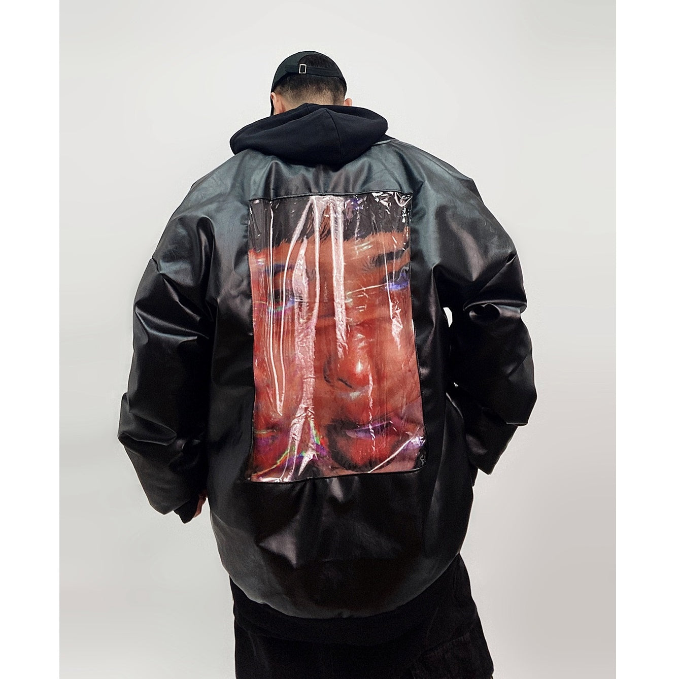 Back Print Loose PU Leather Down Jacket UU7012