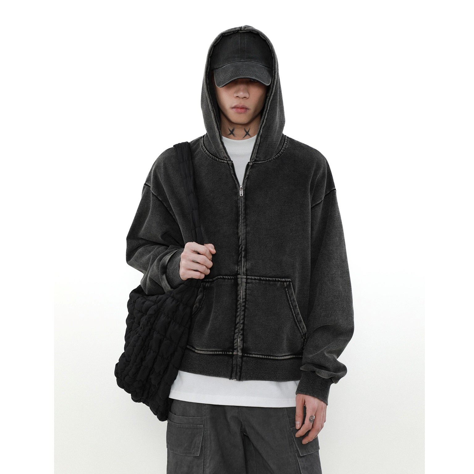 Washed Cropped Hooded Sweat Jacket MR016