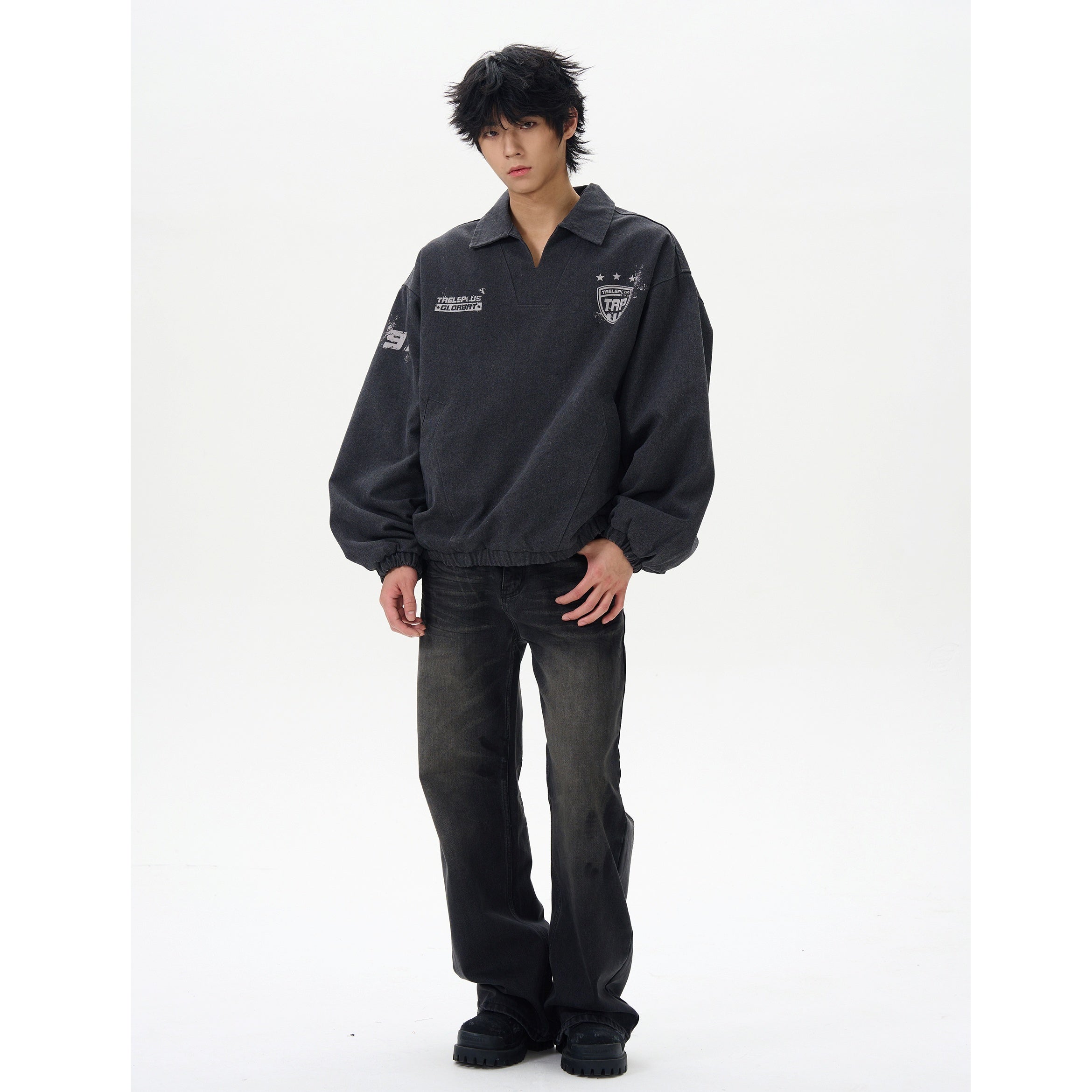 Polo Collar College Style Loose Pullover MB7346