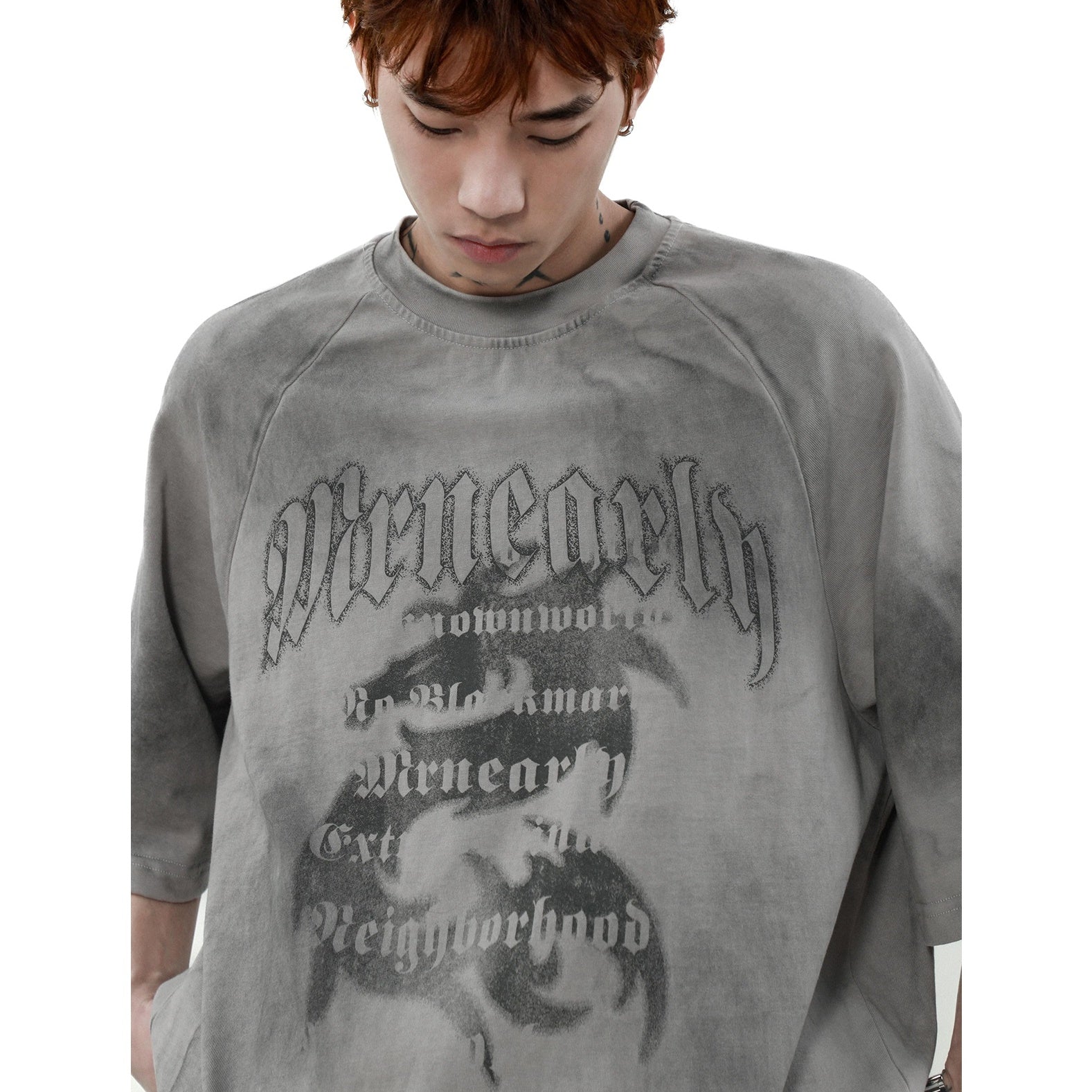 Dragon Retro Print Raglan Sleeve T-Shirt MR006