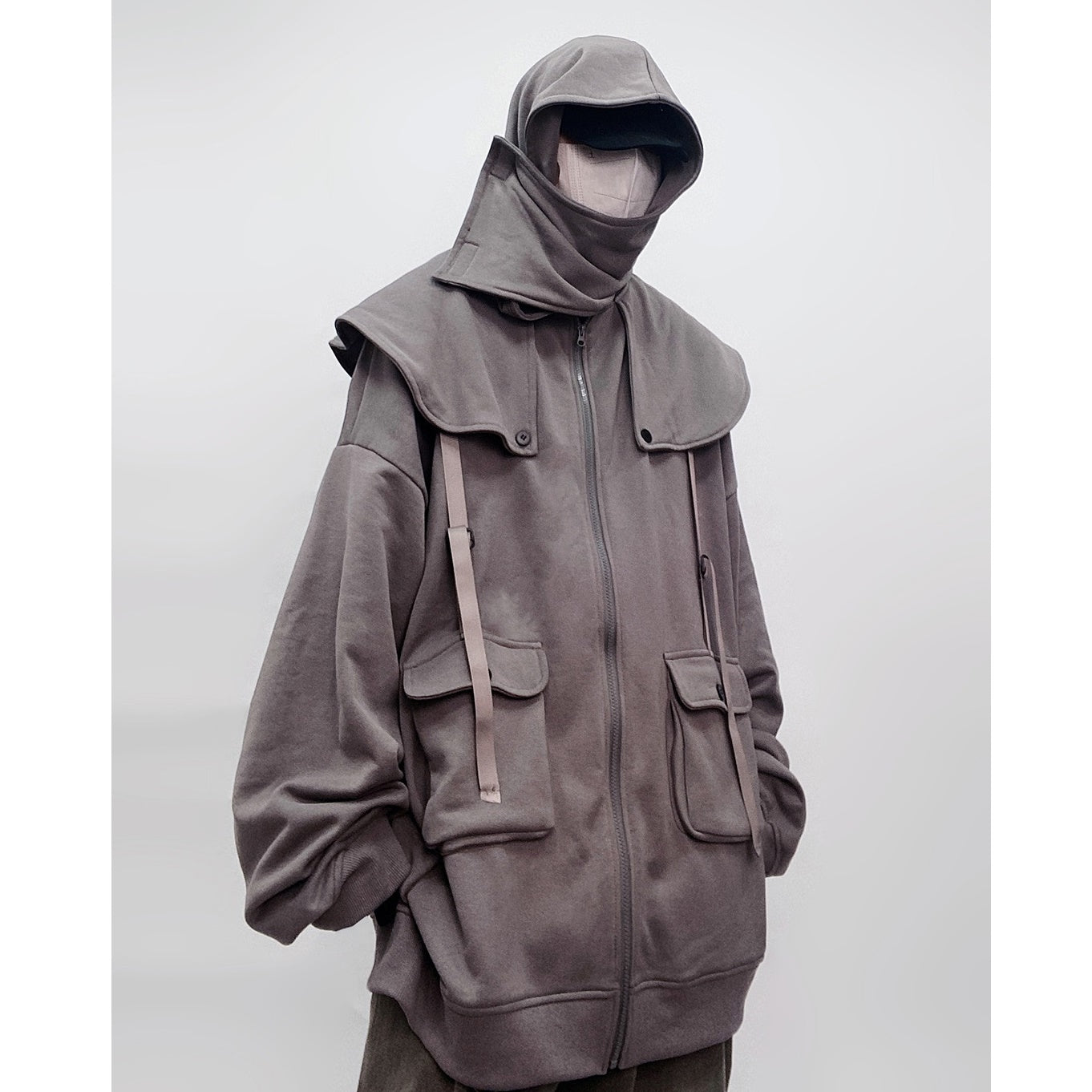 Cape Design Loose Hooded Zip Jacket UU7020