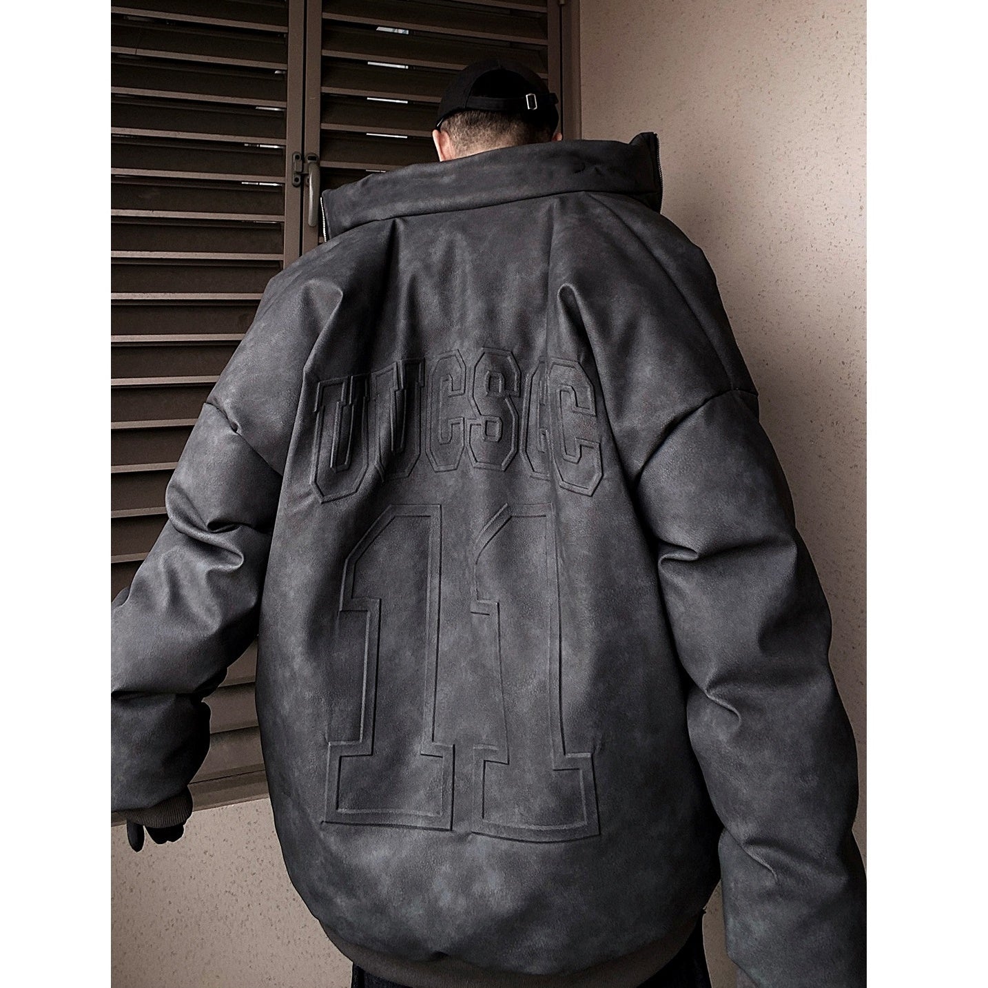 Emboss Logo PU Leather Down Jacket UU7011