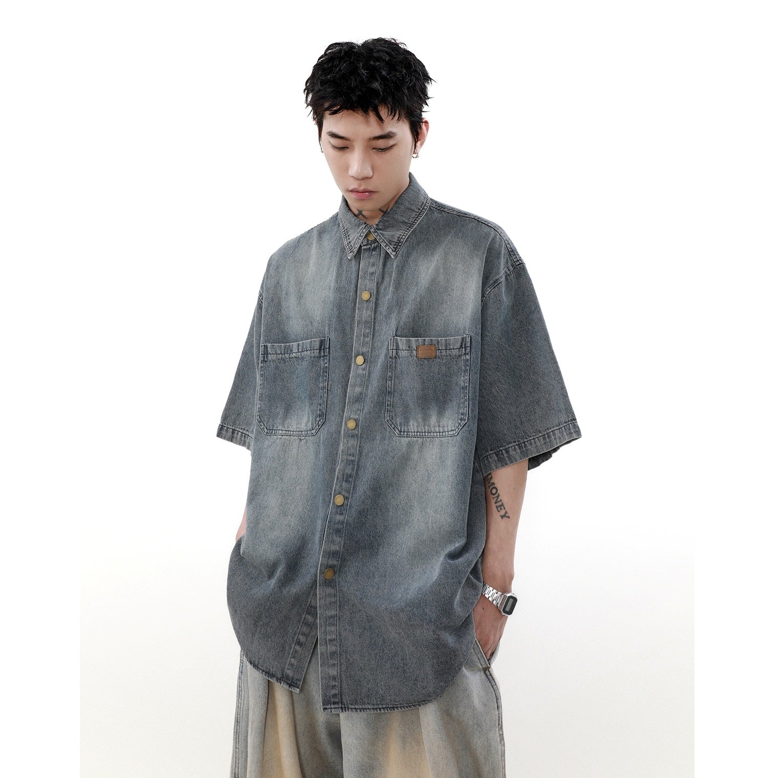 Retro Wash Denim Short Sleeve Loose Shirt MR020
