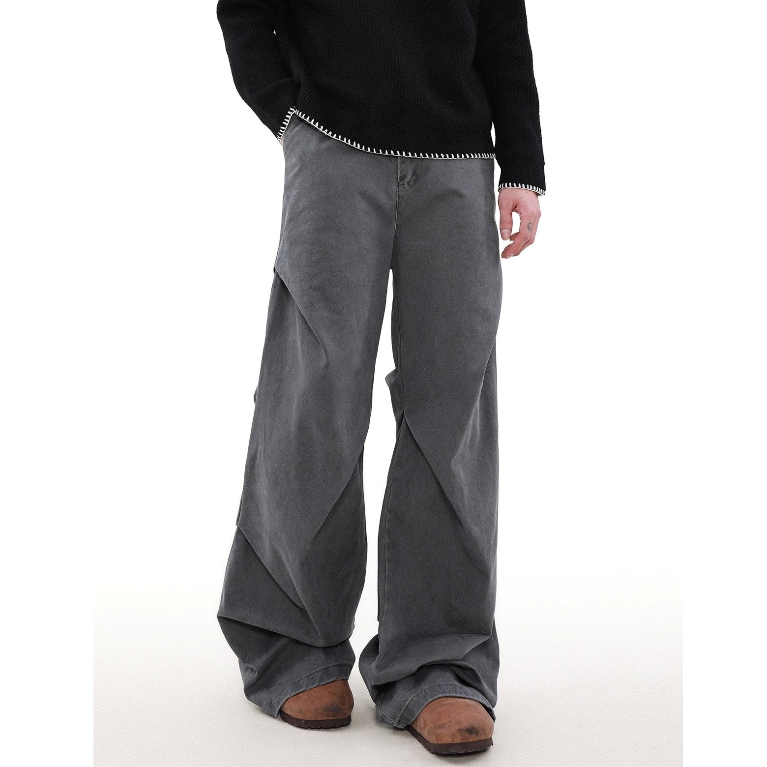 Wash Tuck Pleat Design Loose Straight Pants MB7198