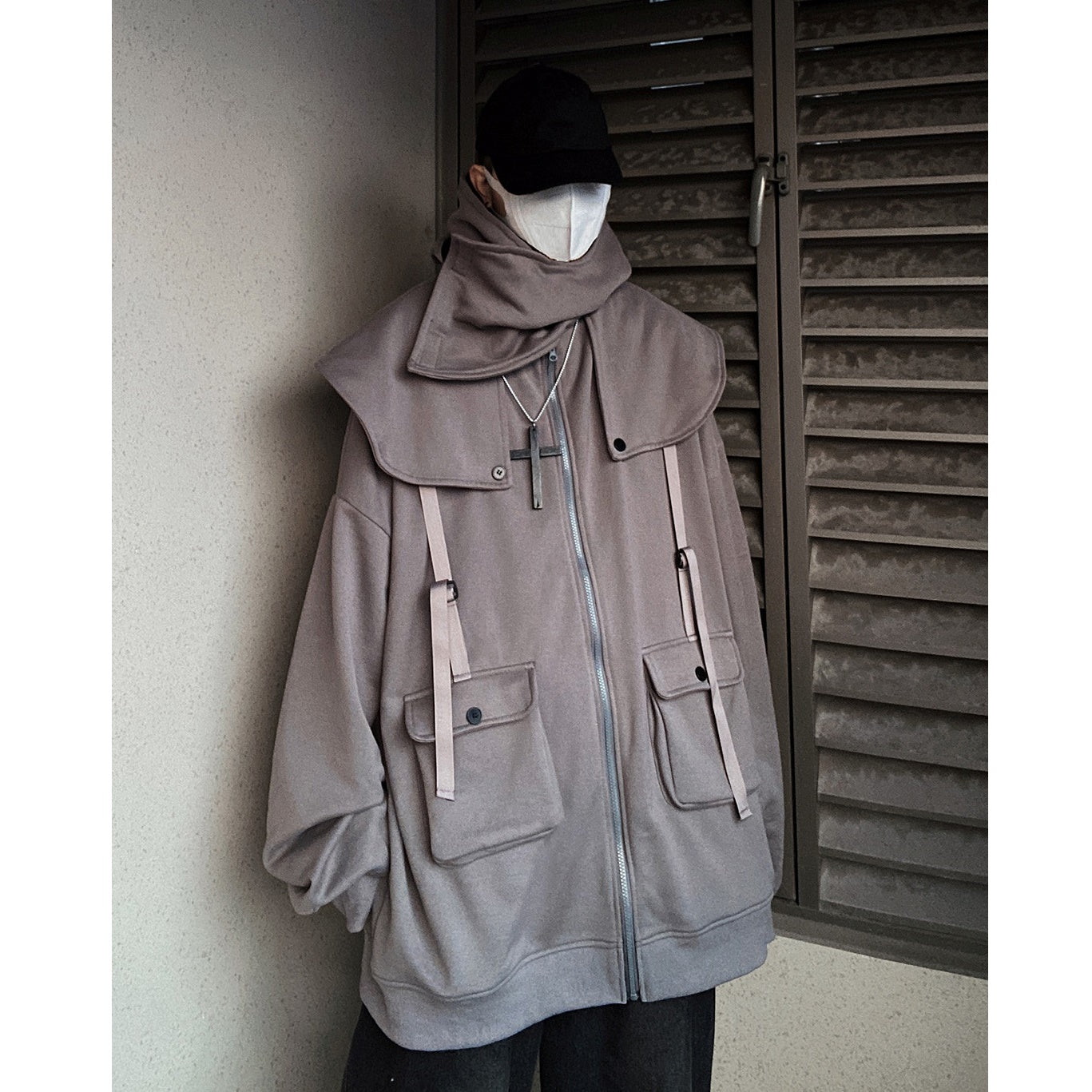 Cape Design Loose Hooded Zip Jacket UU7020