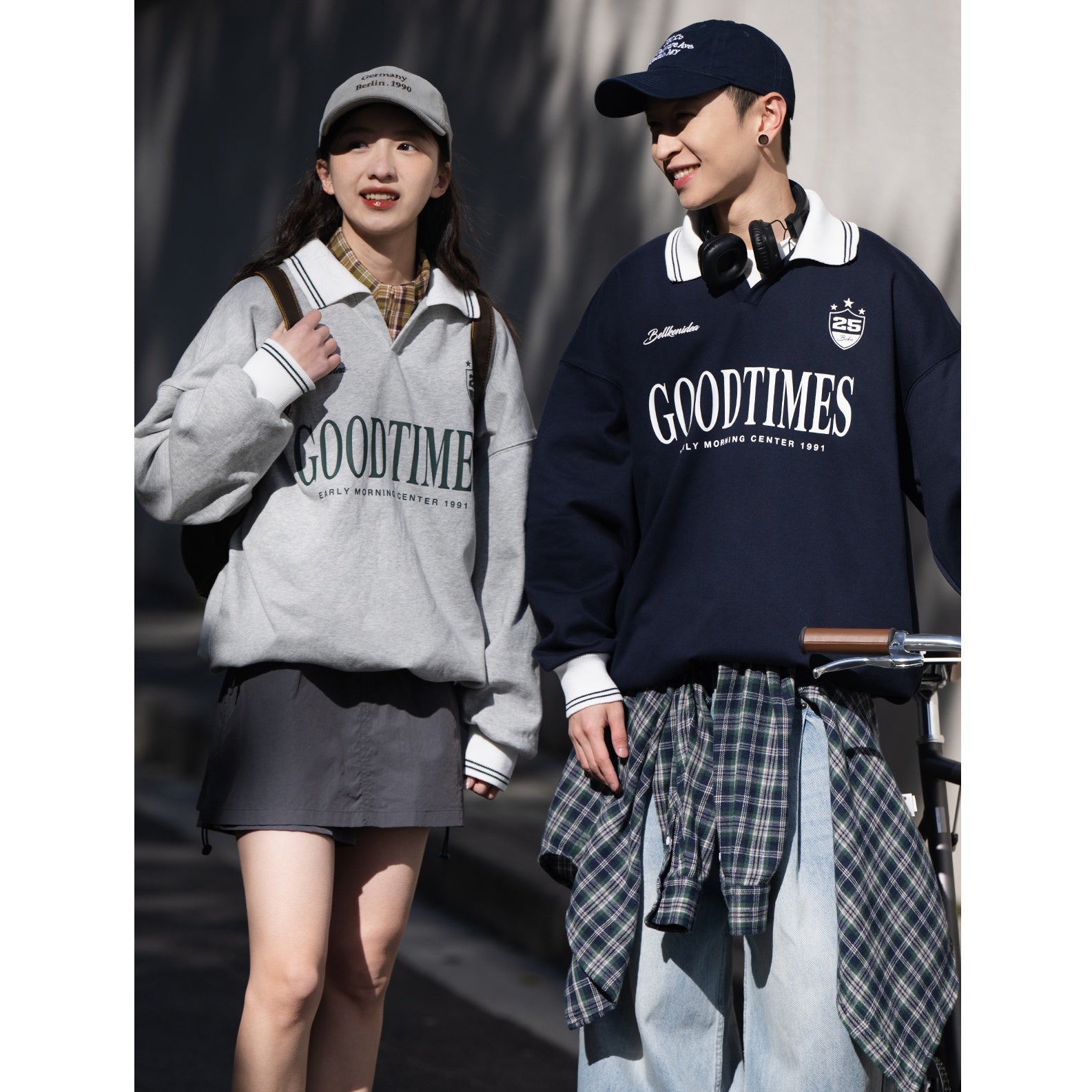 Contrast Polo Lapel Vintage Print Sweatshirt BI2010