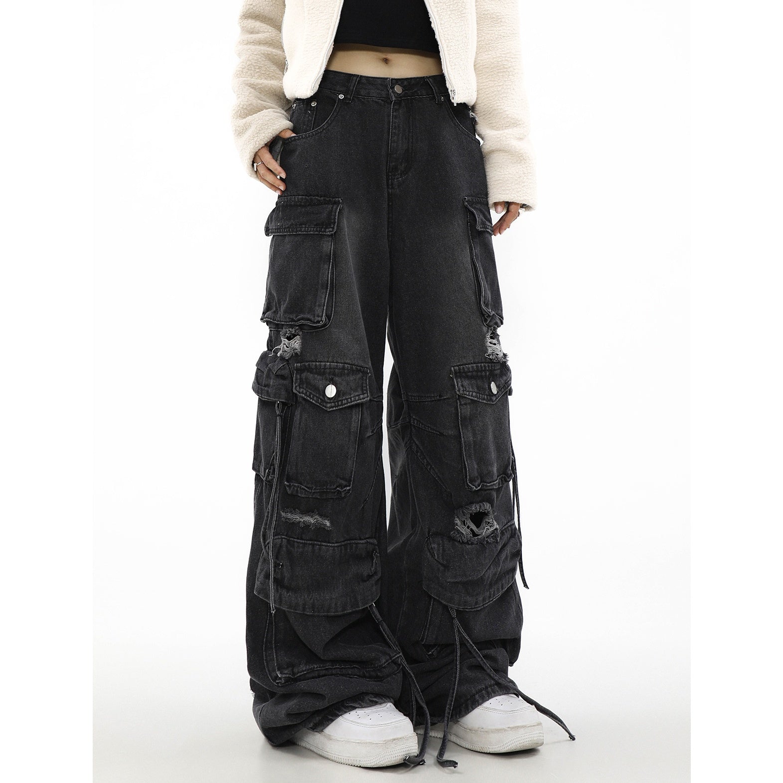 Ripped Loose Straight Cargo Jeans MR052