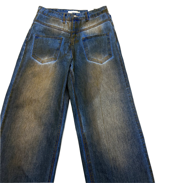 Reverse Pocket Design Distressed Loose Jeans FT8003