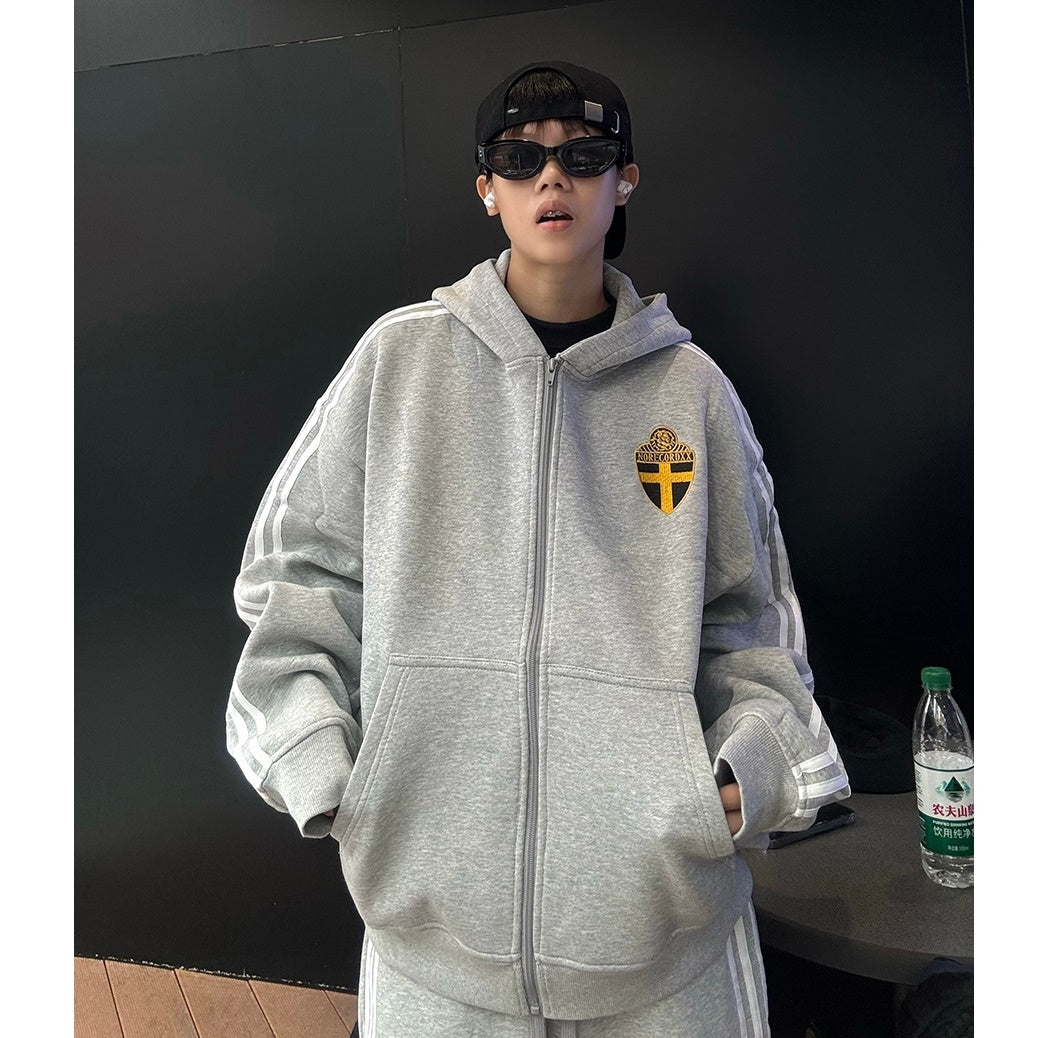 【上下別売り】Three-Bar Loose Casual Zip-up Hooded Parka ＆ Sweat Pants MB7167