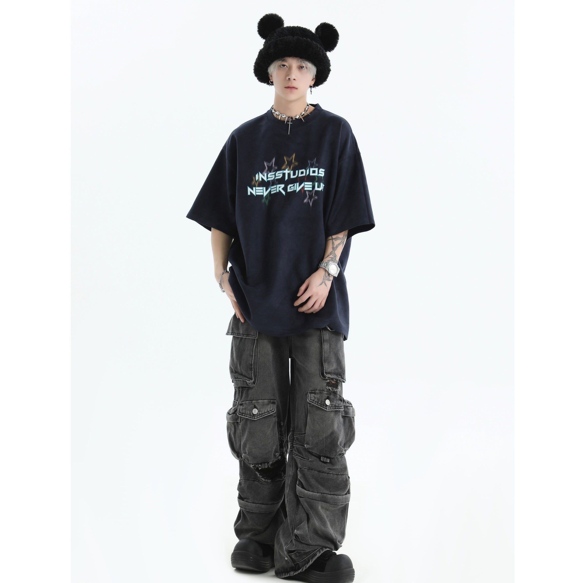 Heavy Industries Frayed Loose Cargo Jeans IN7007
