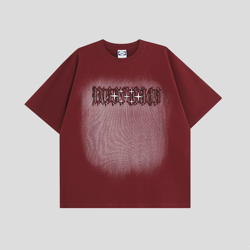Gothic Font Embroidery LOGO Wash T-Shirt IN7011