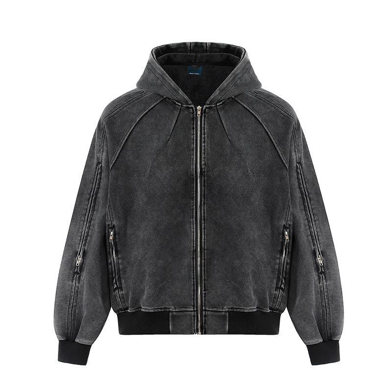 Washed Hooded Zipper Jacket MB7331