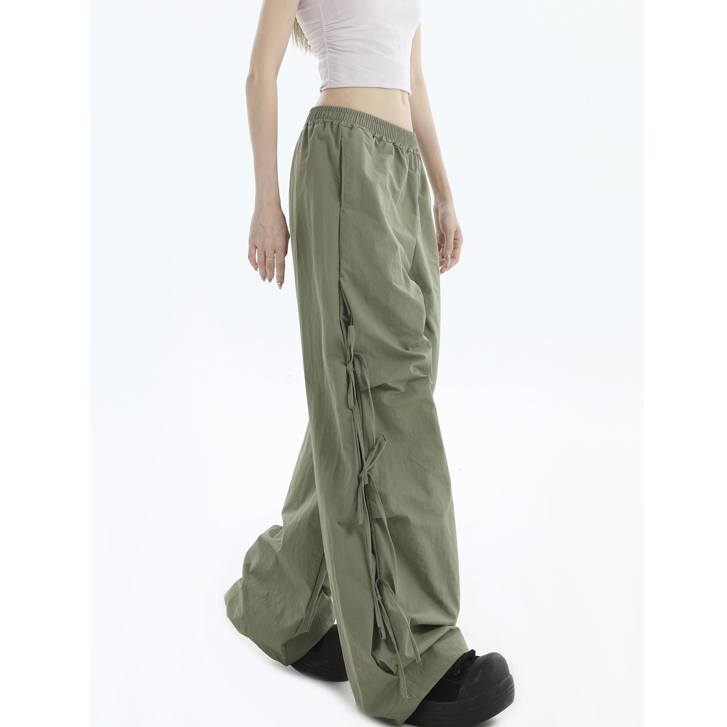 Logo Embroidery Side Bow Casual Pants IN7045