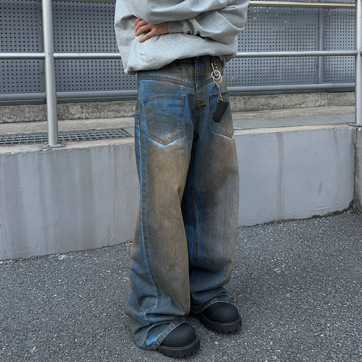 Reverse Pocket Design Distressed Loose Jeans FT8003