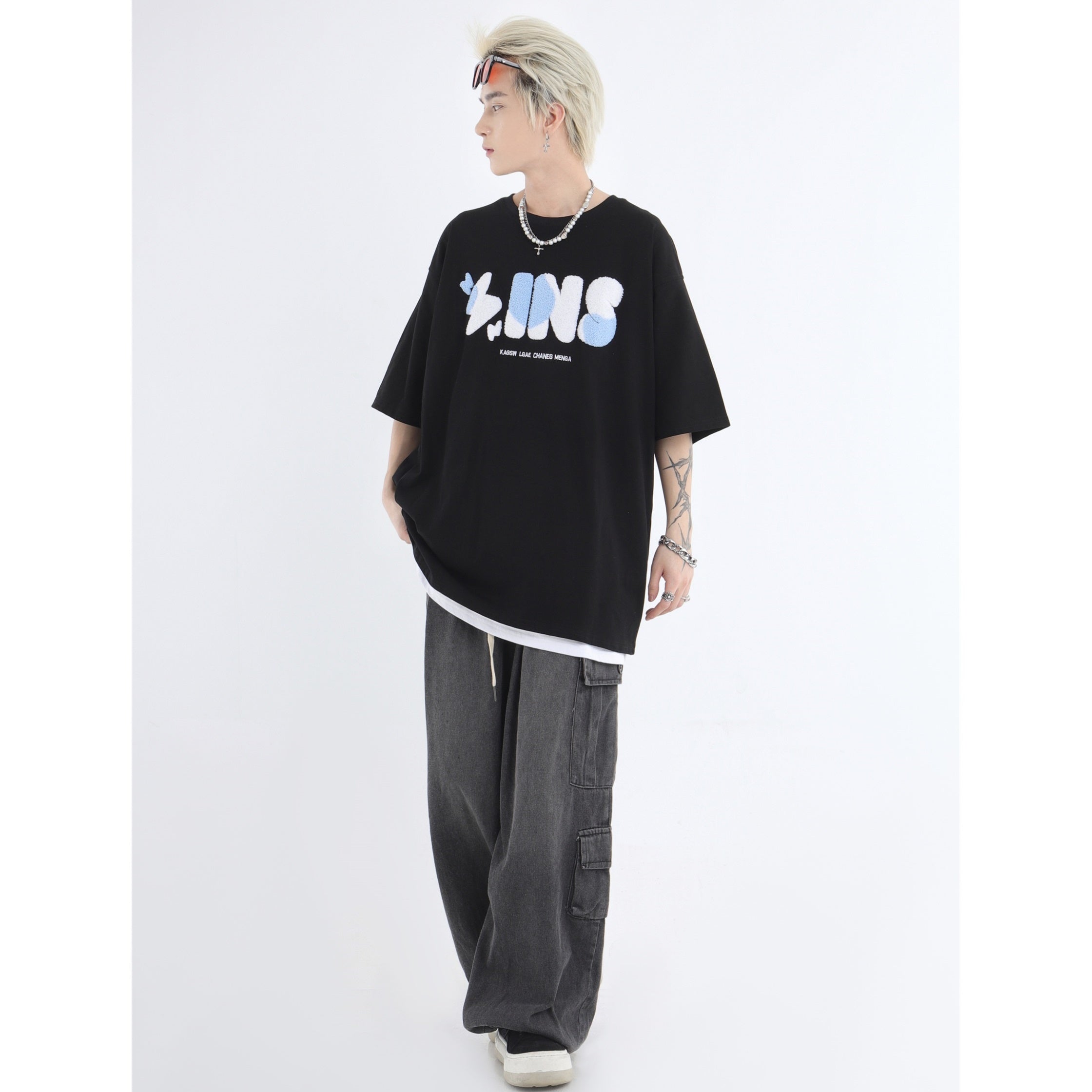 Drawstring Washed Loose Casual Cargo Jeans IN7032