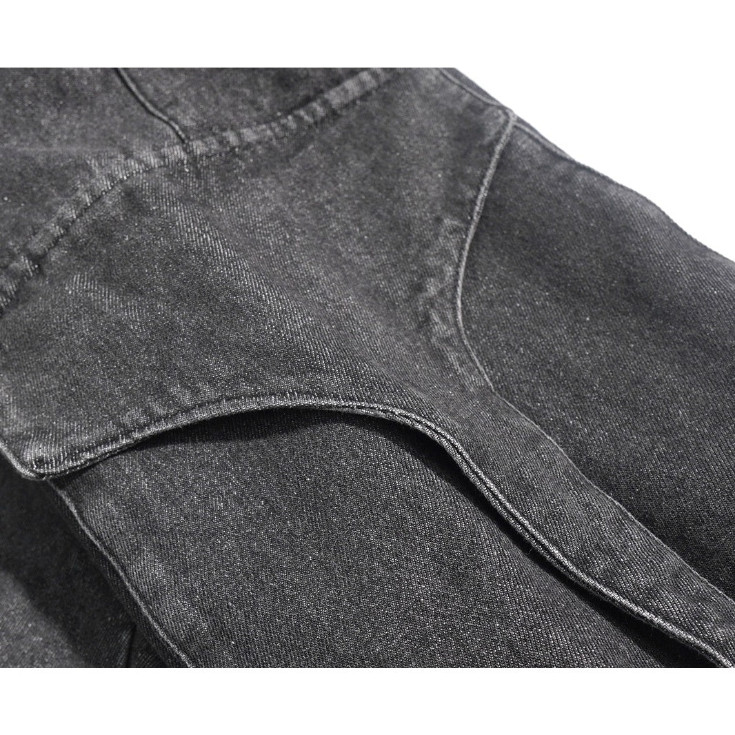 Long Strap Design Wide Cargo Jeans UU7025