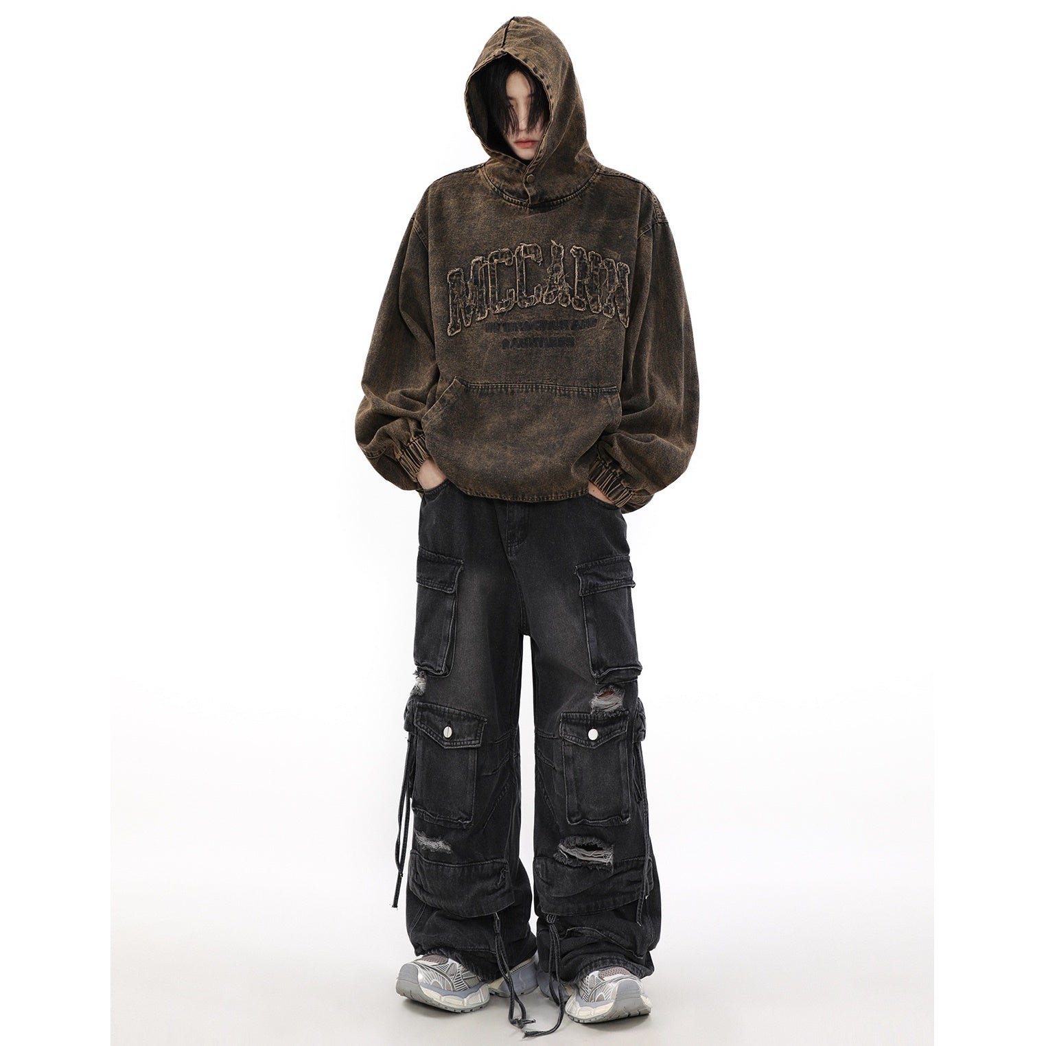 Distressed Wash Denim Hoodie MB7081