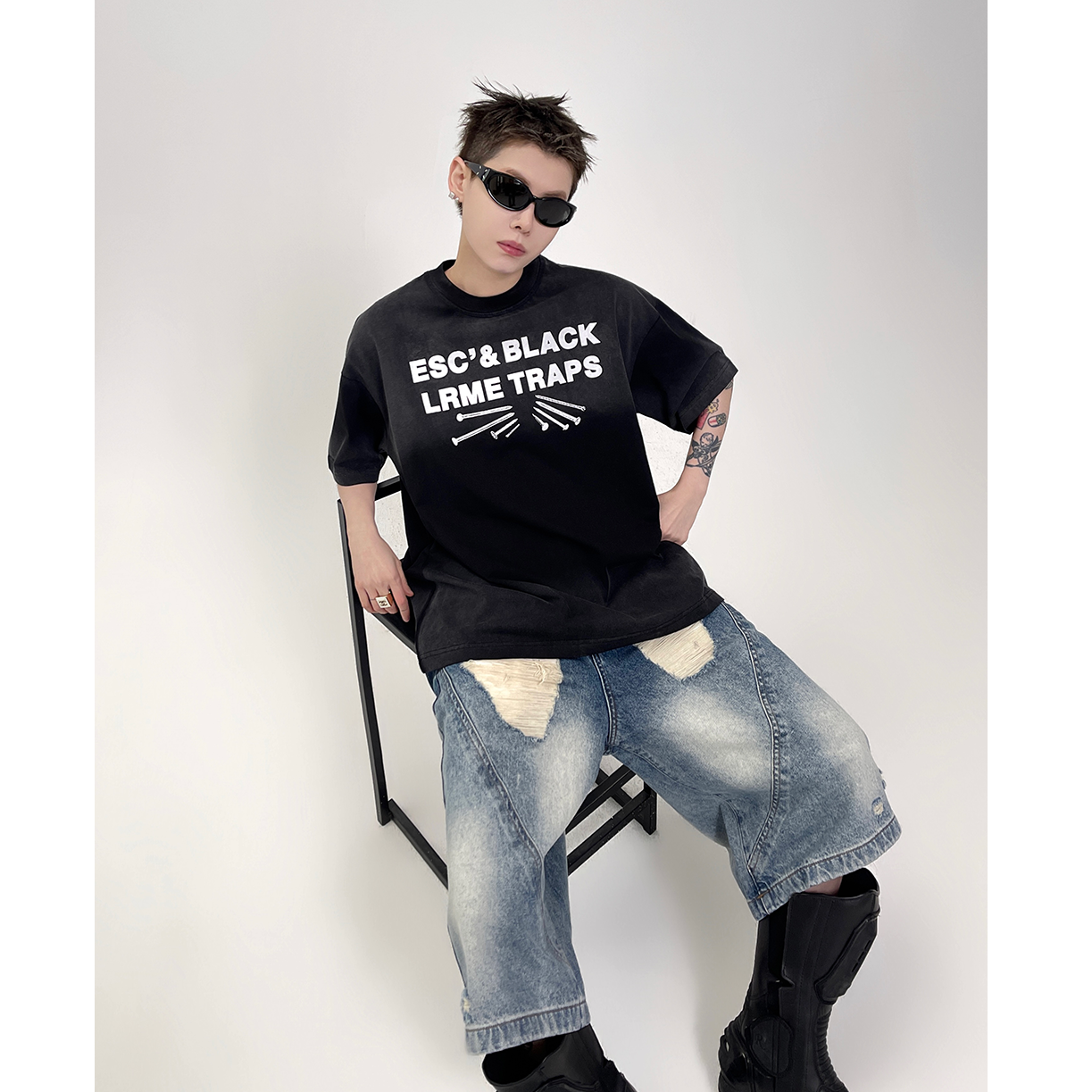 Tie-dye Gradient Letter Print T-shirt EAT091