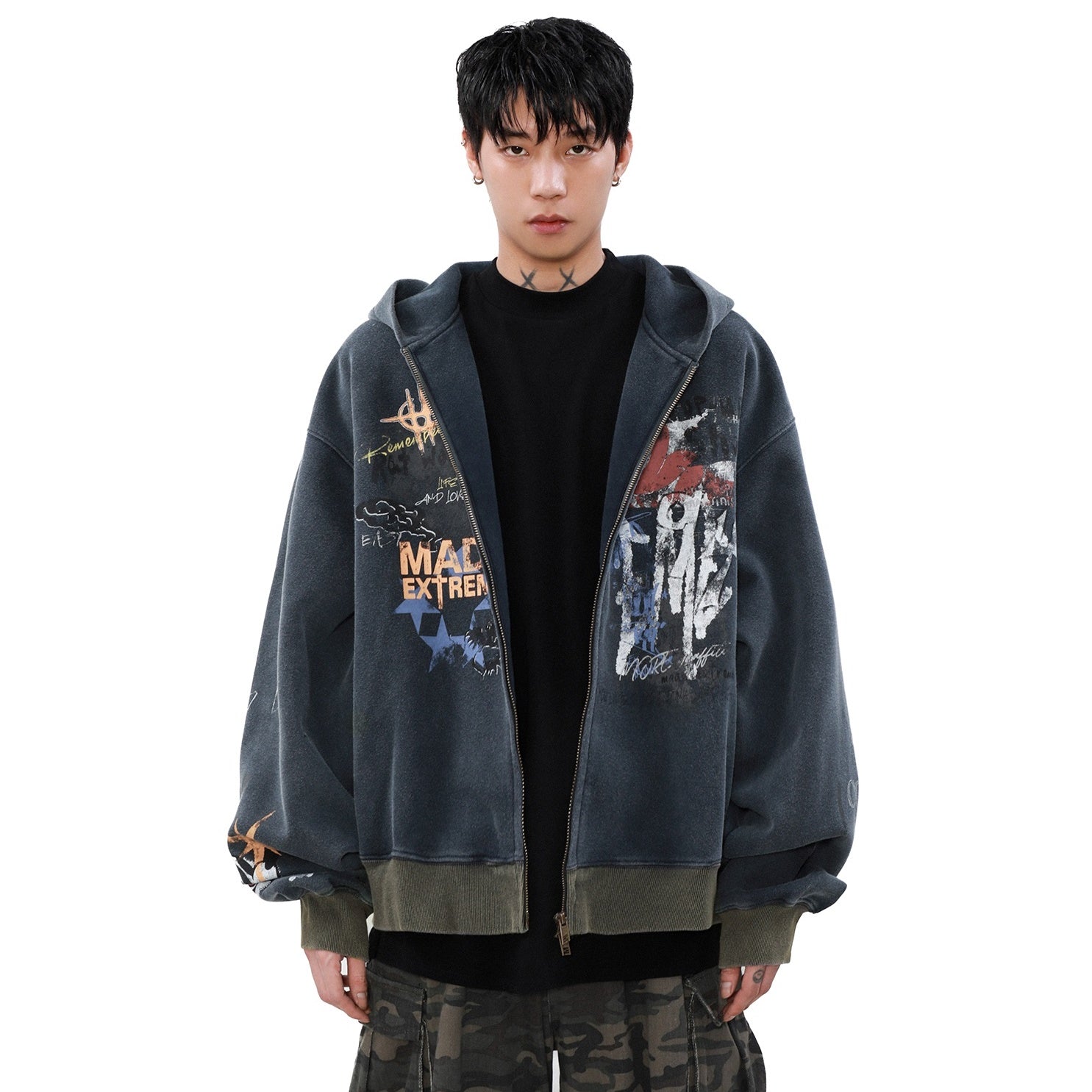 Street Graffiti Zip Hooded Parka MB7082