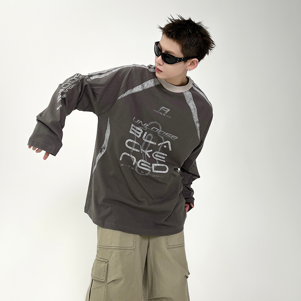 Stitching Contrasting Print Long Sleeve T-shirt EAT082