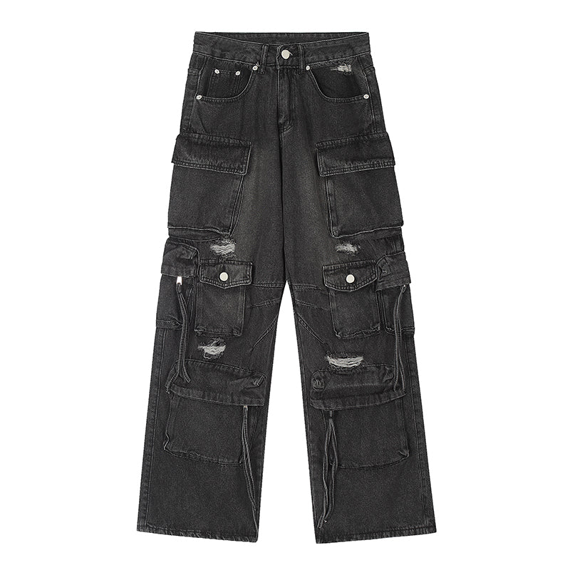 Ripped Loose Straight Cargo Jeans MR052