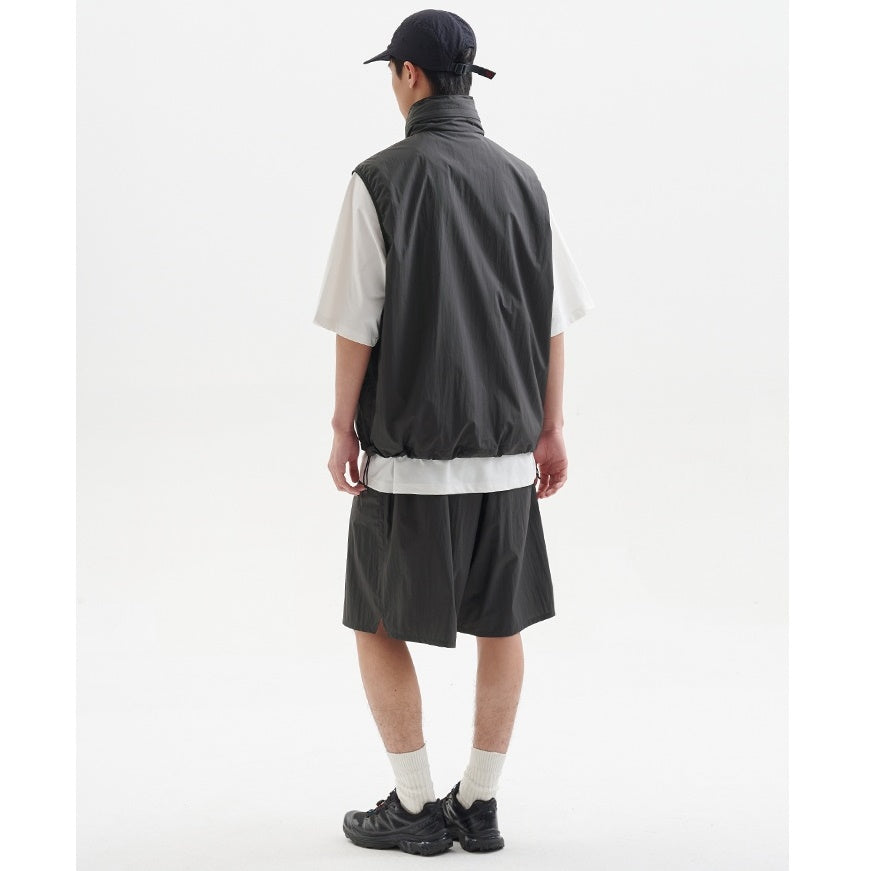 High-Neck Hidden Hood Outdoor ZIP-Up Vest BB001
