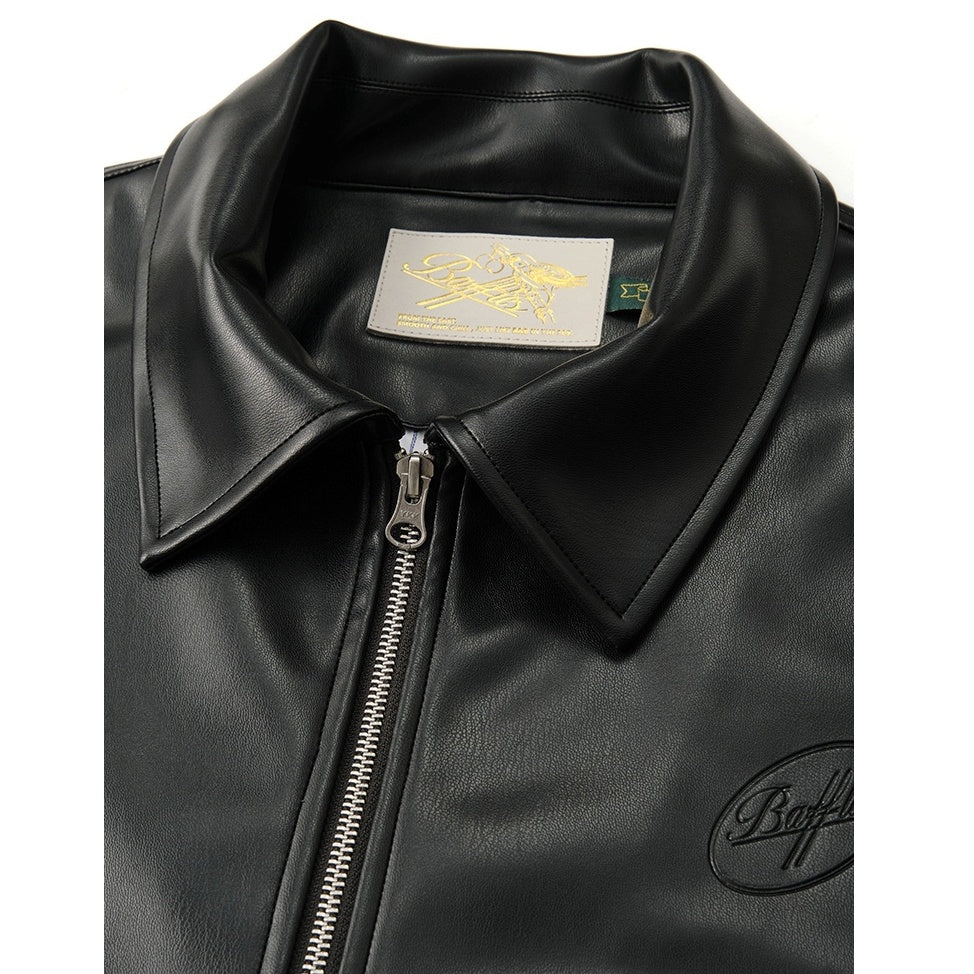 Fake Leather Embroidery Zip-up Jacket BT7001