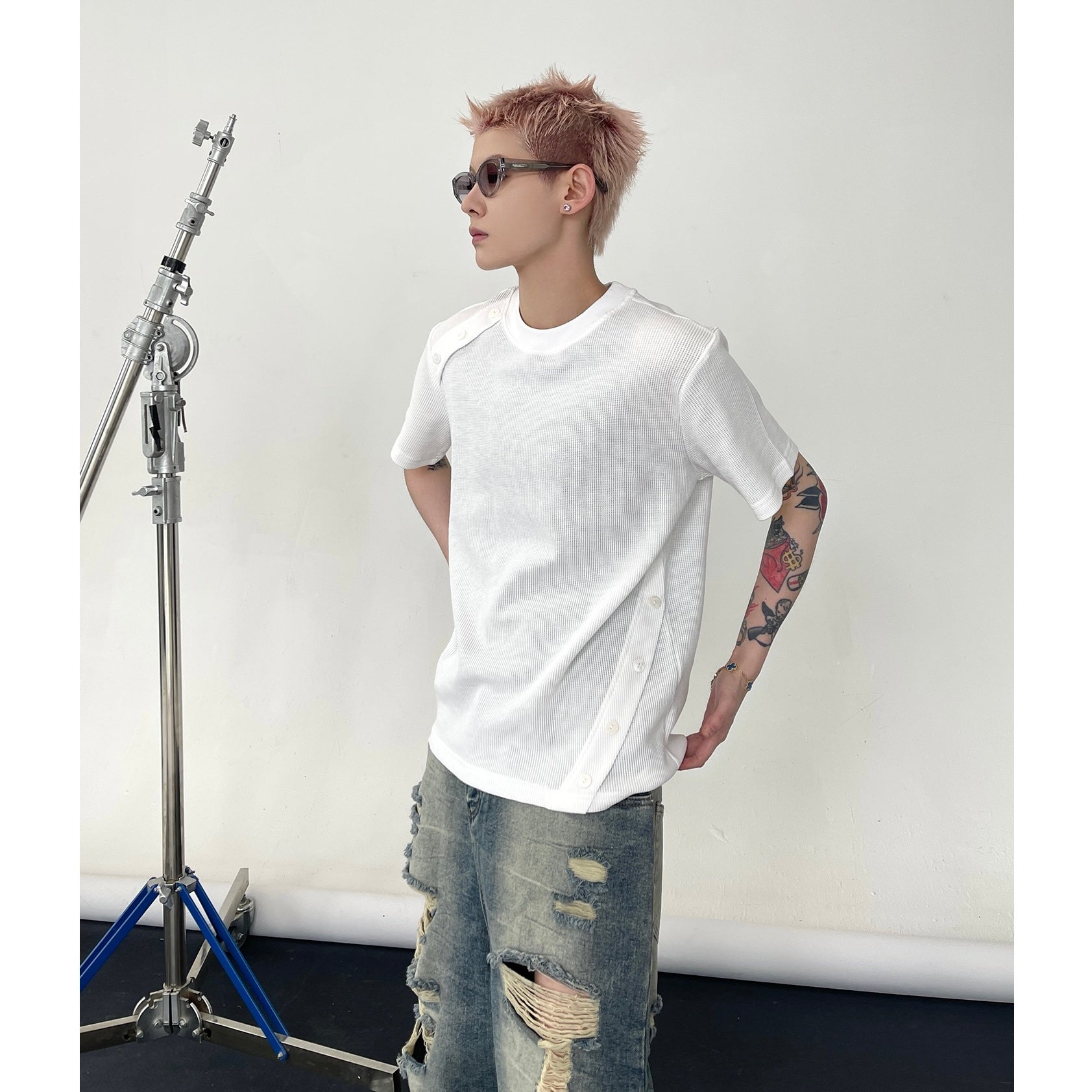 Button Embellishment Small Fit T-shirt EAT132