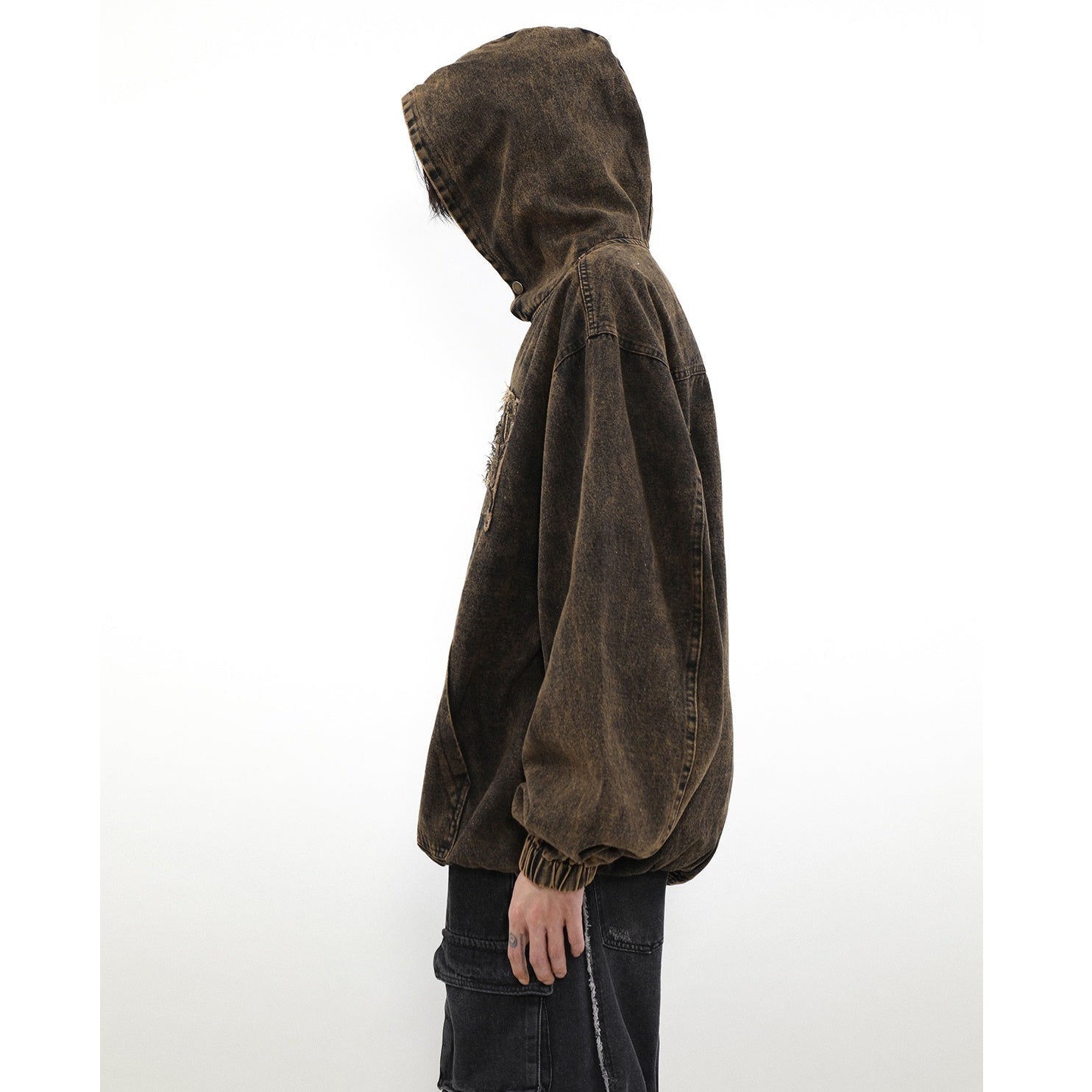 Distressed Wash Denim Hoodie MB7081