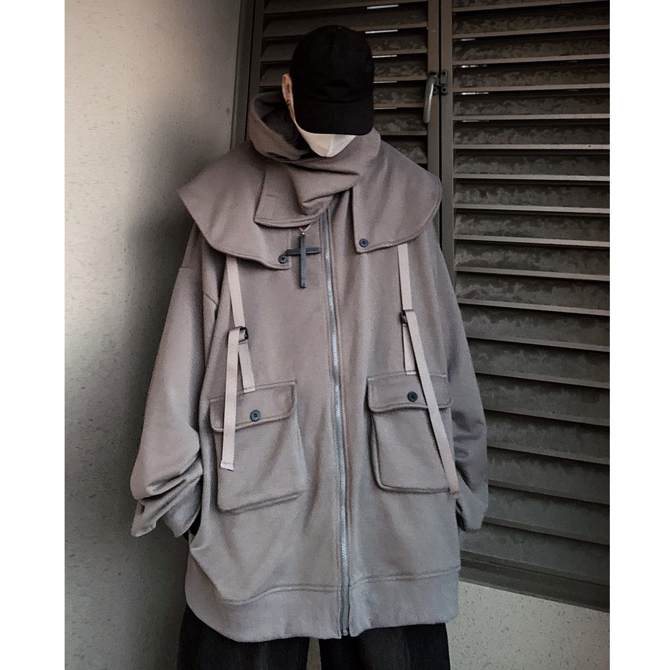 Cape Design Loose Hooded Zip Jacket UU7020