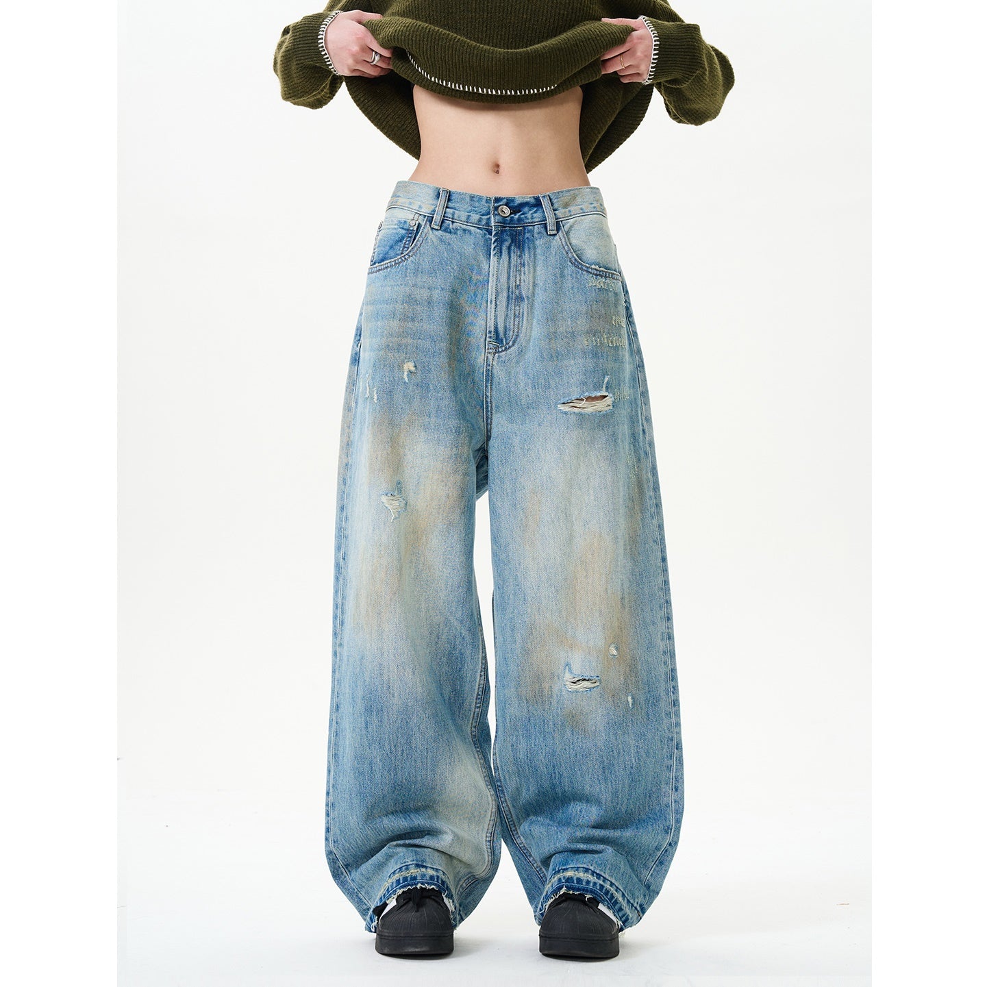 Yellow Mud Raw Rimmed Ripped Jeans NR7002