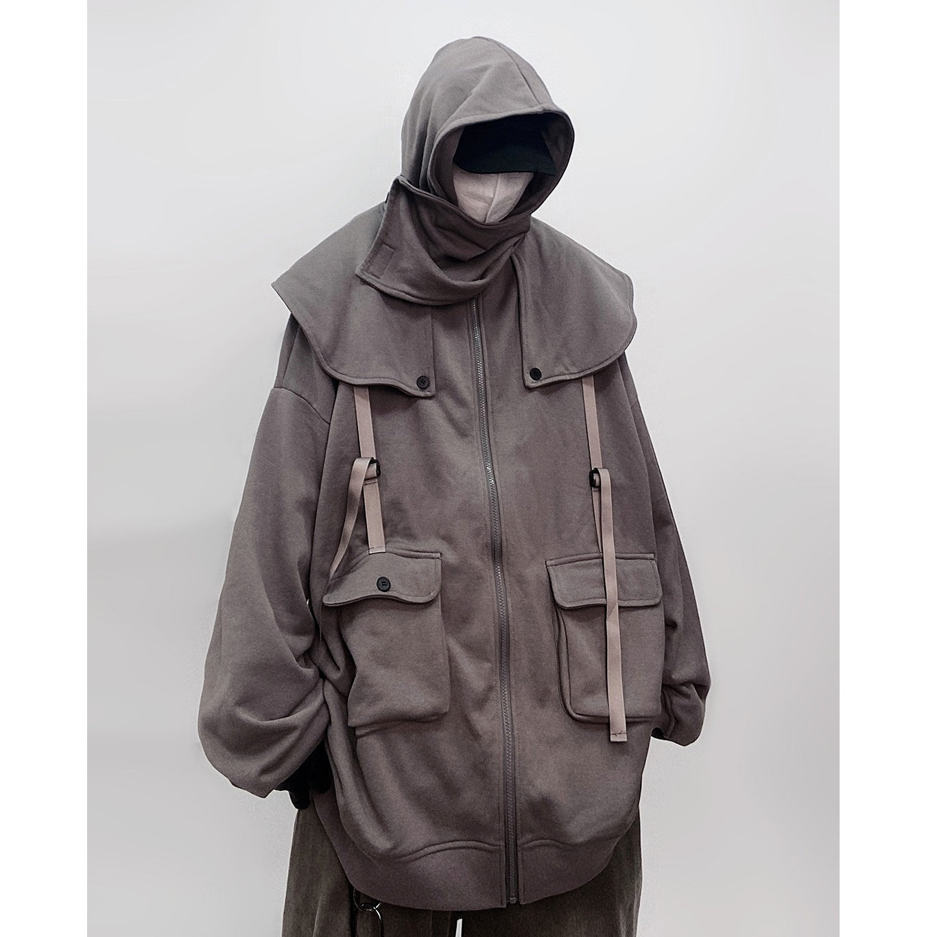 Cape Design Loose Hooded Zip Jacket UU7020
