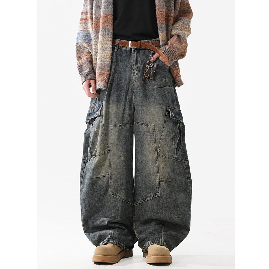 Washed Wide-leg Scimitar Cargo Jeans MB7335