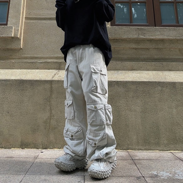 Fat Loose Straight Cargo Pants FT8001