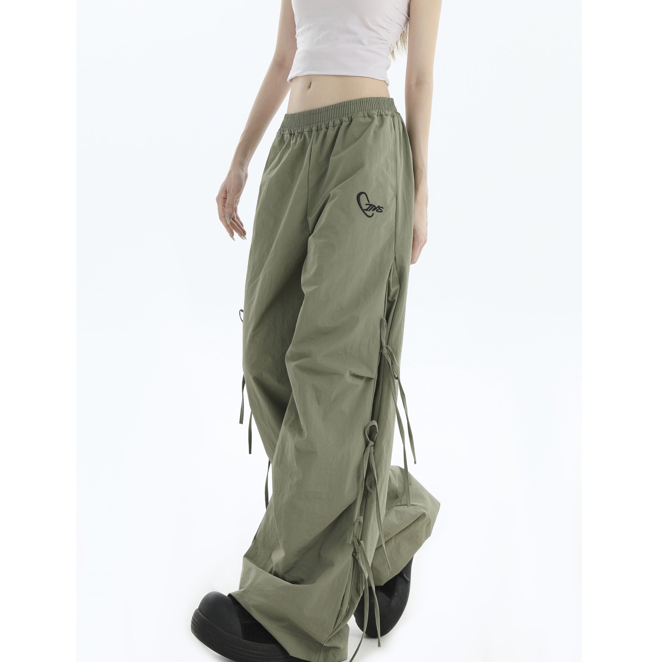 Logo Embroidery Side Bow Casual Pants IN7045