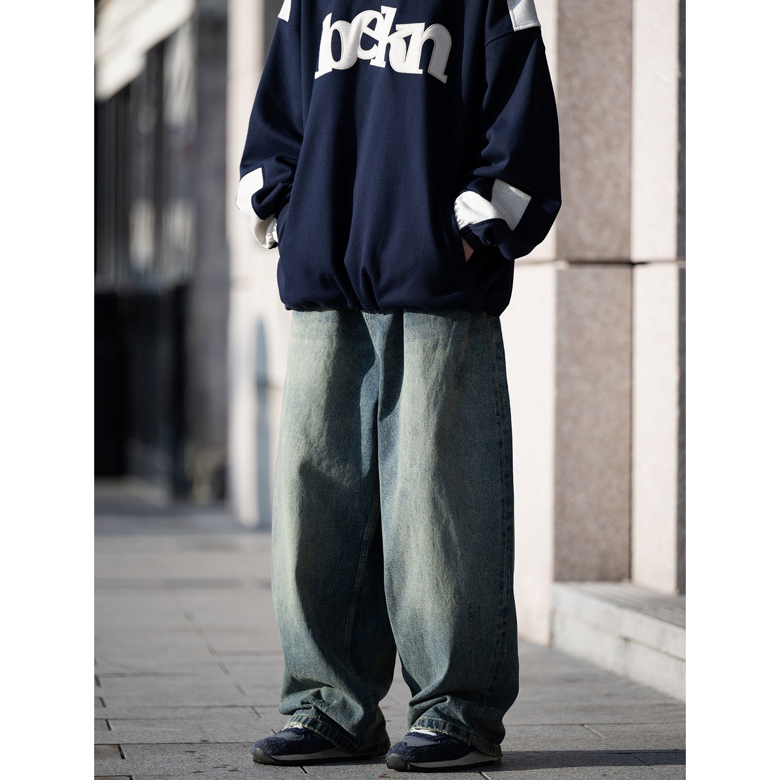 Washed Loose Straight Jeans BI2029