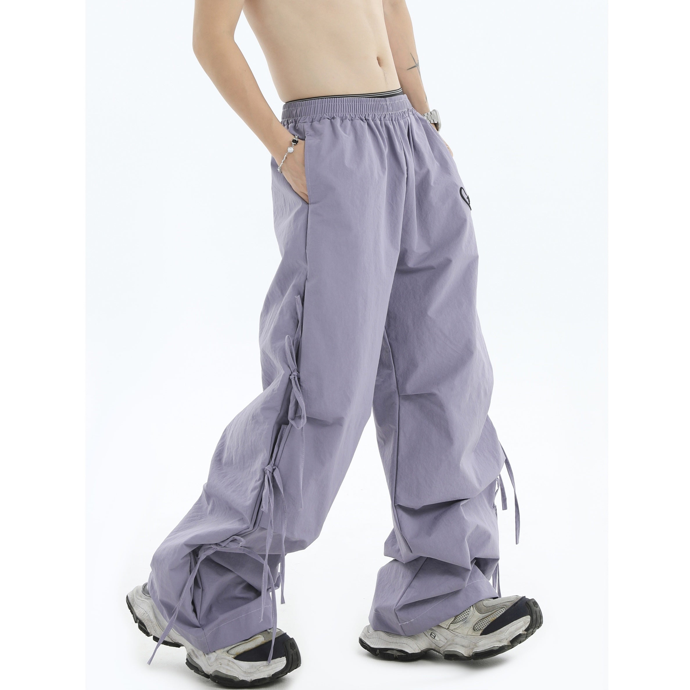 Logo Embroidery Side Bow Casual Pants IN7045