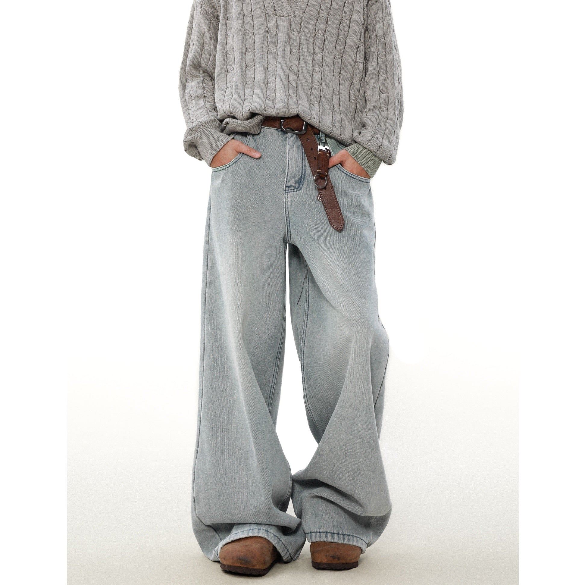 Loose Straight Plus Velvet Wash Jeans MB7288