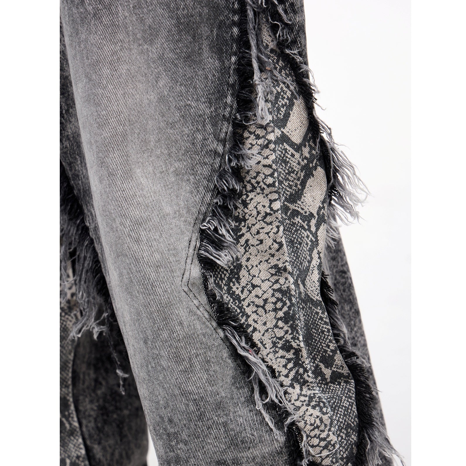Raw-edged Snakeskin-panelled Washed Barrel Leg Jeans MB7326