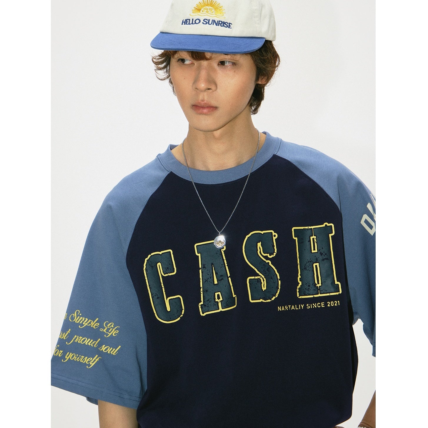Contrasting Panel Raglan Sleeve T-shirt NA7013