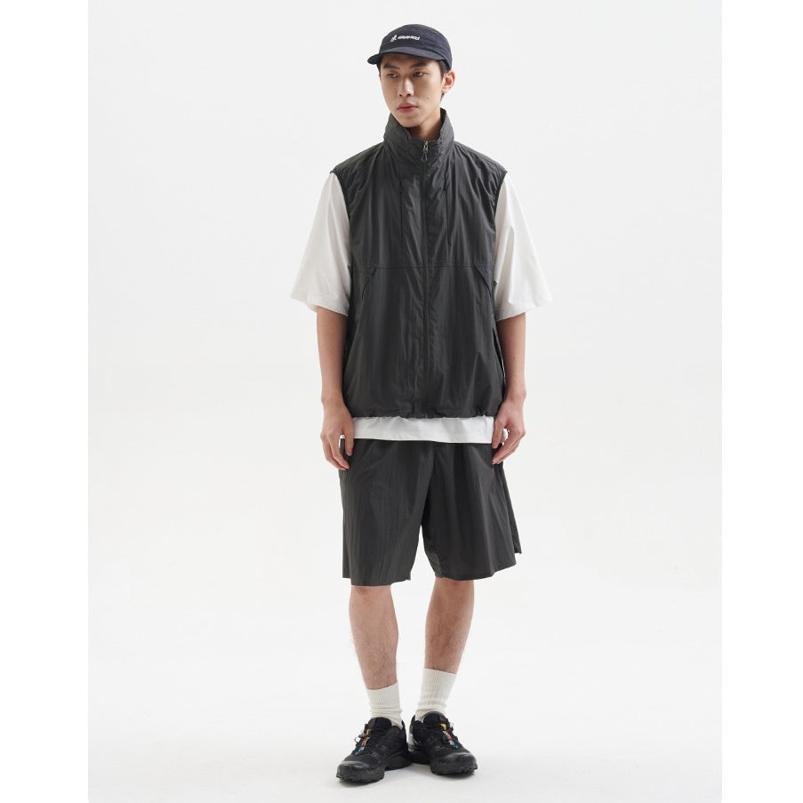 High-Neck Hidden Hood Outdoor ZIP-Up Vest BB001