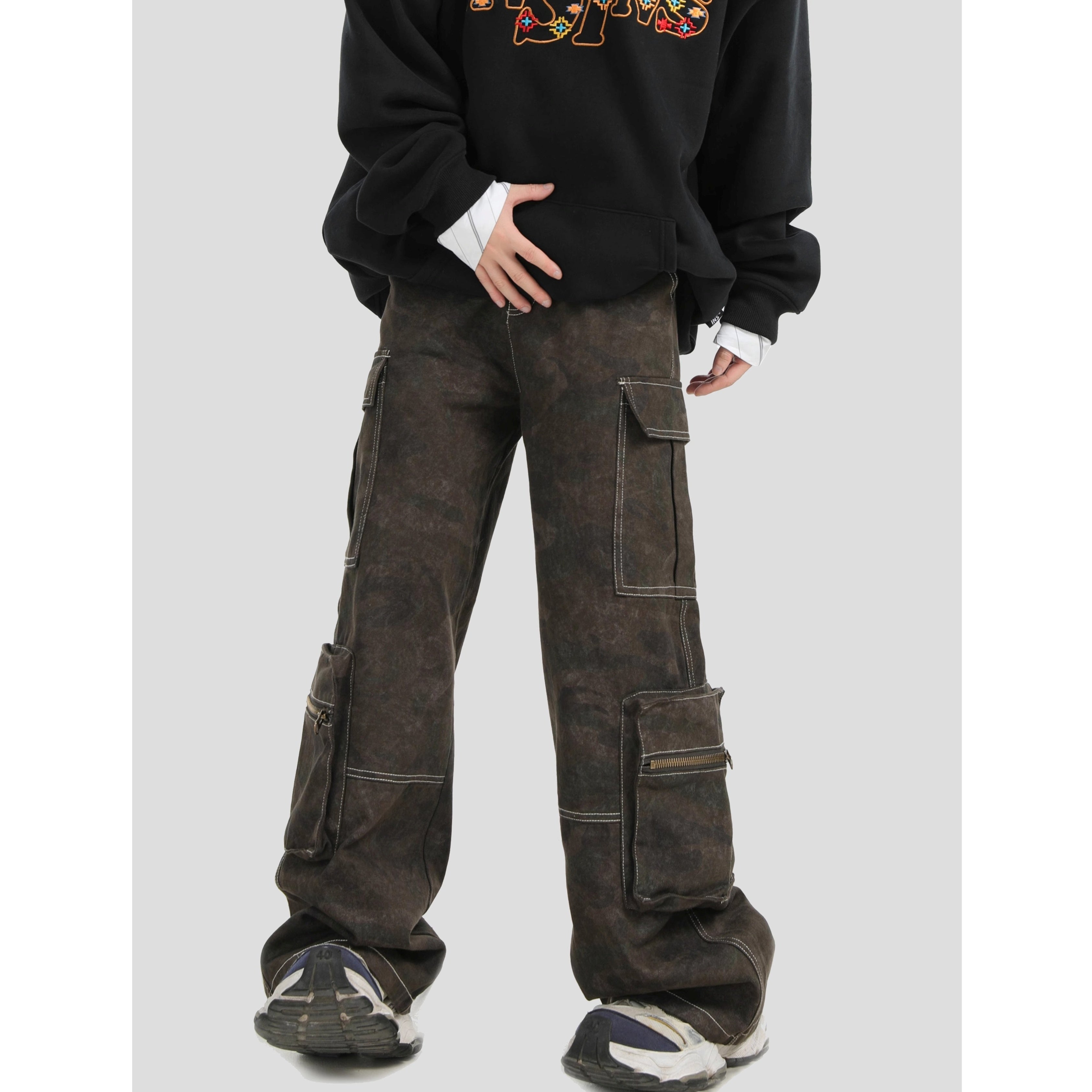 Camouflage Zipper Multi-Pocket Cargo Pants IN7059
