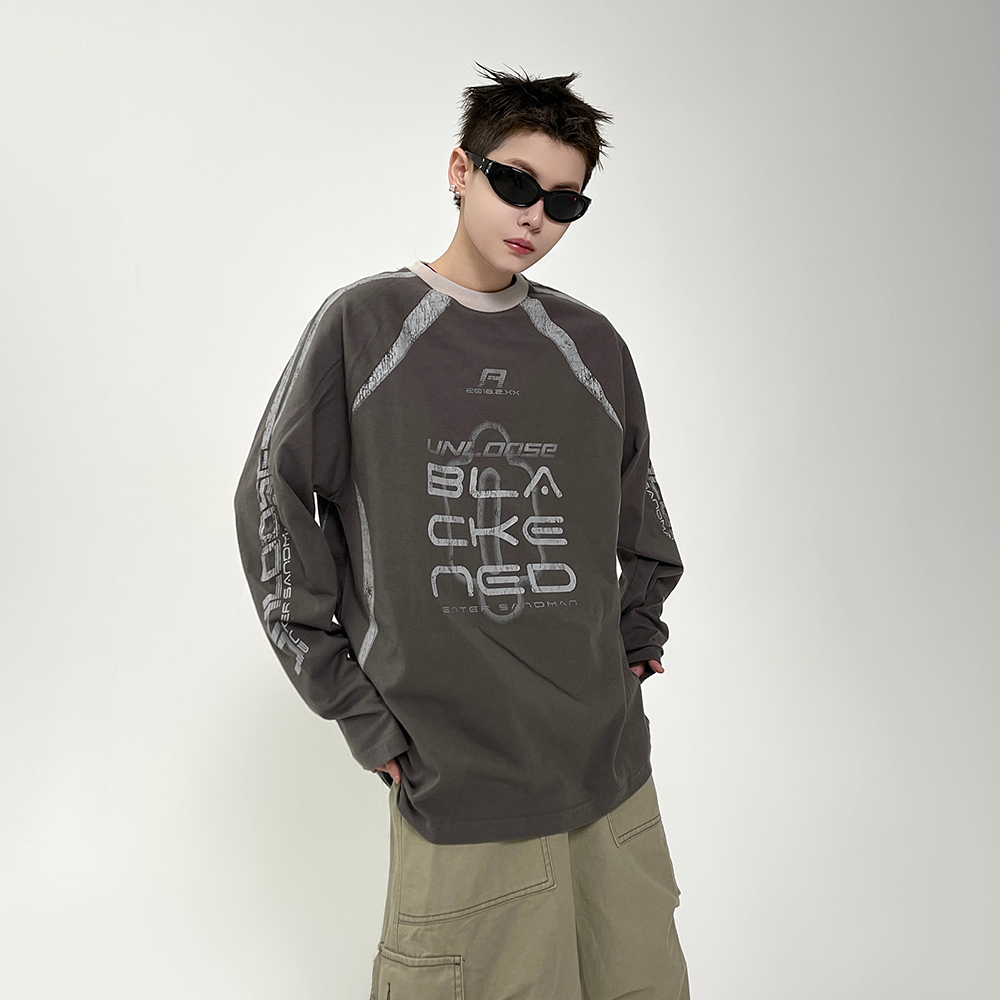 Stitching Contrasting Print Long Sleeve T-shirt EAT082