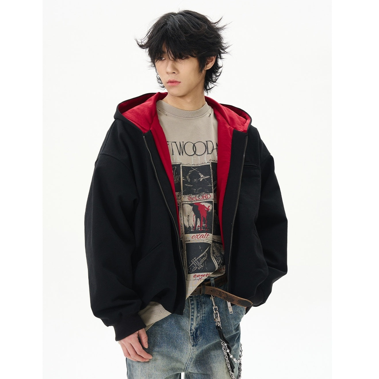Contrast Color Vintage Washed Hooded Jacket MB7348
