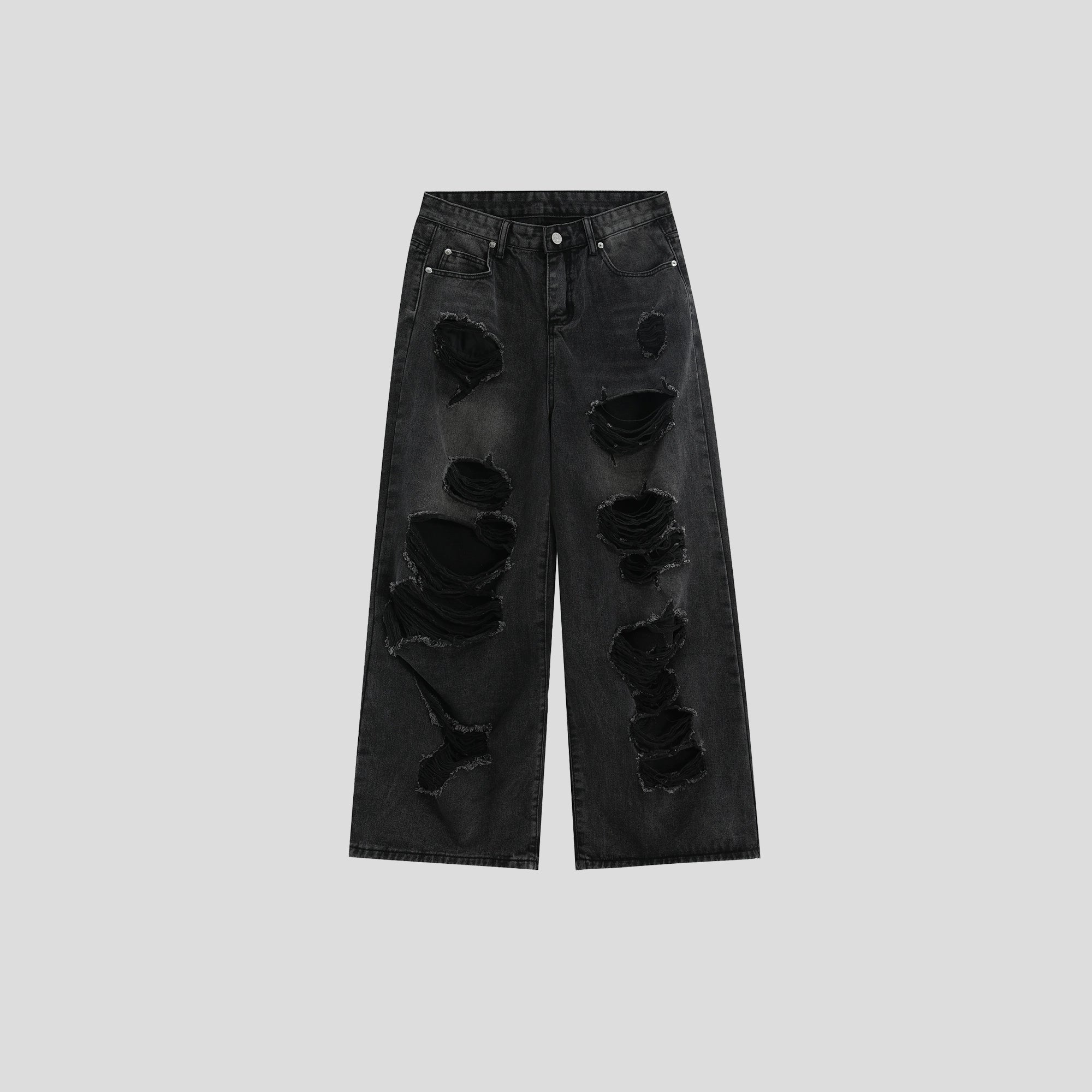 Scratched and Ripped Loose Washed Straight Jeans IN7008