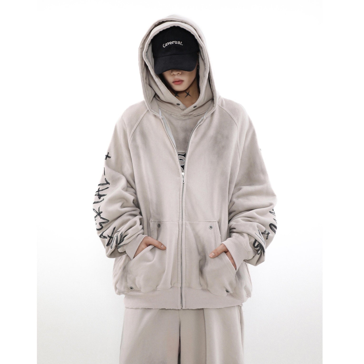 【上下別売り】Vintage Mud Dyed Distressed ZIP-Up Hooded Sweat MR027