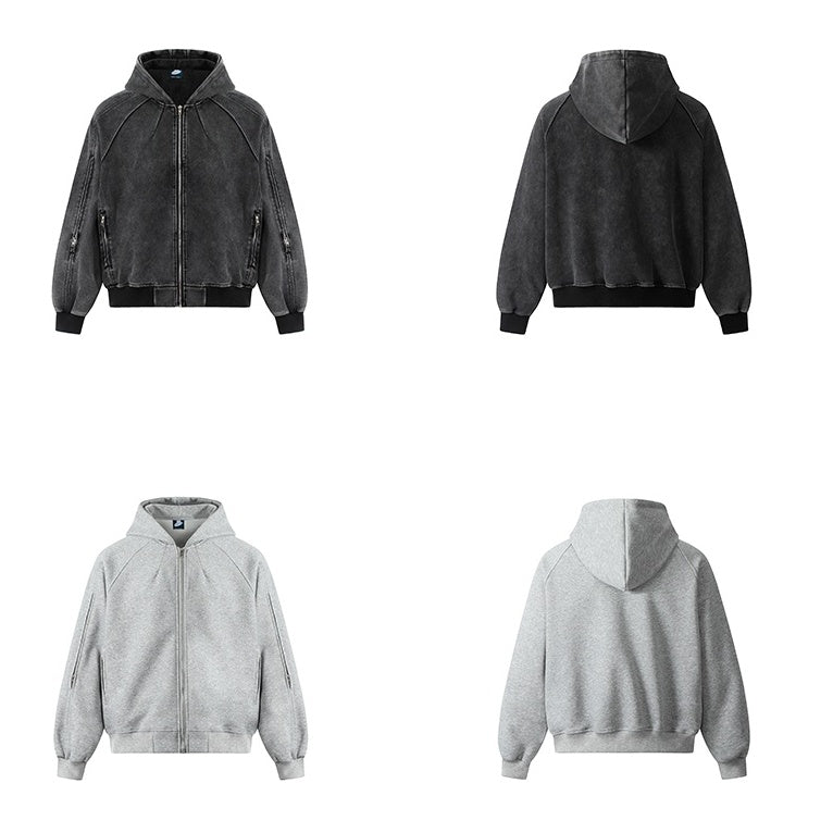 Washed Hooded Zipper Jacket MB7331