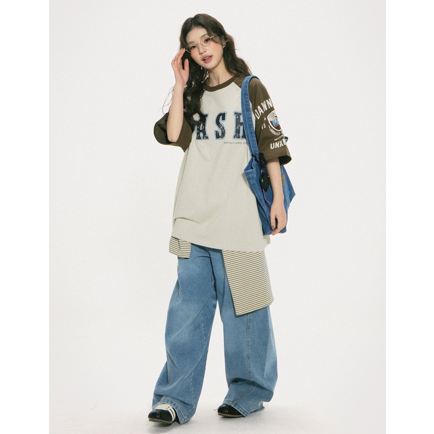 Contrasting Panel Raglan Sleeve T-shirt NA7013